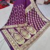 purple designer saree with golden work zari
